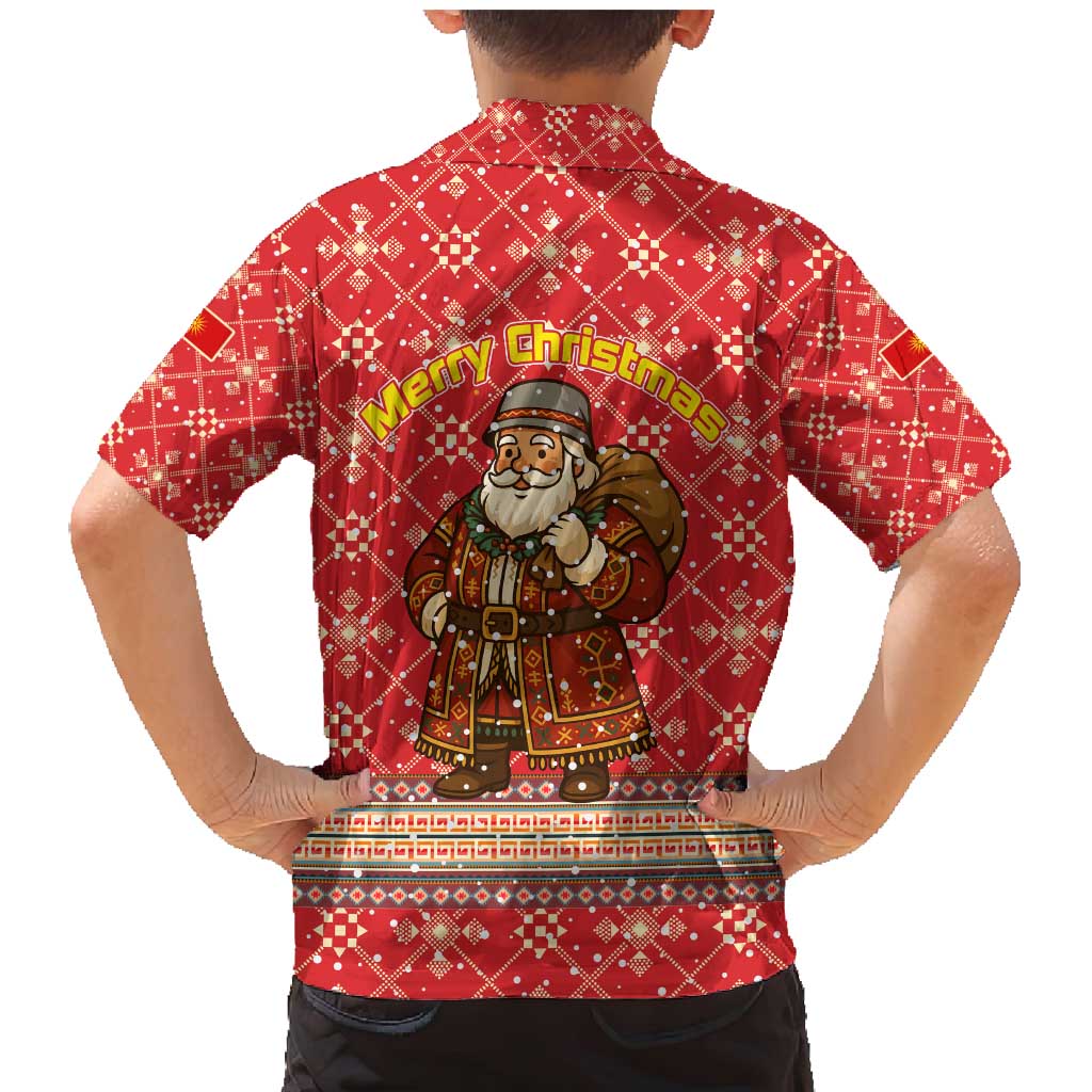 Macedonia Christmas Family Matching Mermaid Dress and Hawaiian Shirt with Traditional Santa and Yellow Sun Motif - Wonder Print Shop