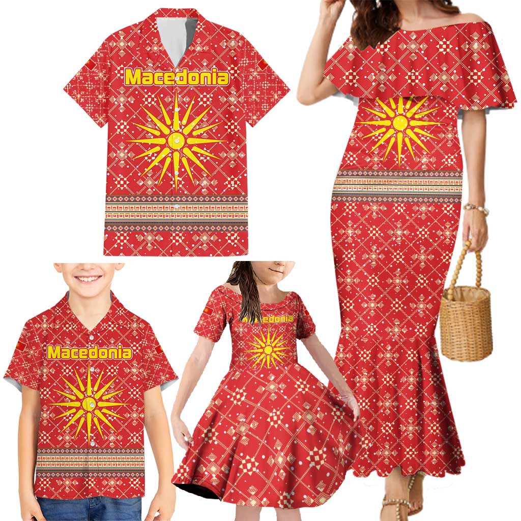 Macedonia Christmas Family Matching Mermaid Dress and Hawaiian Shirt with Traditional Santa and Yellow Sun Motif - Wonder Print Shop
