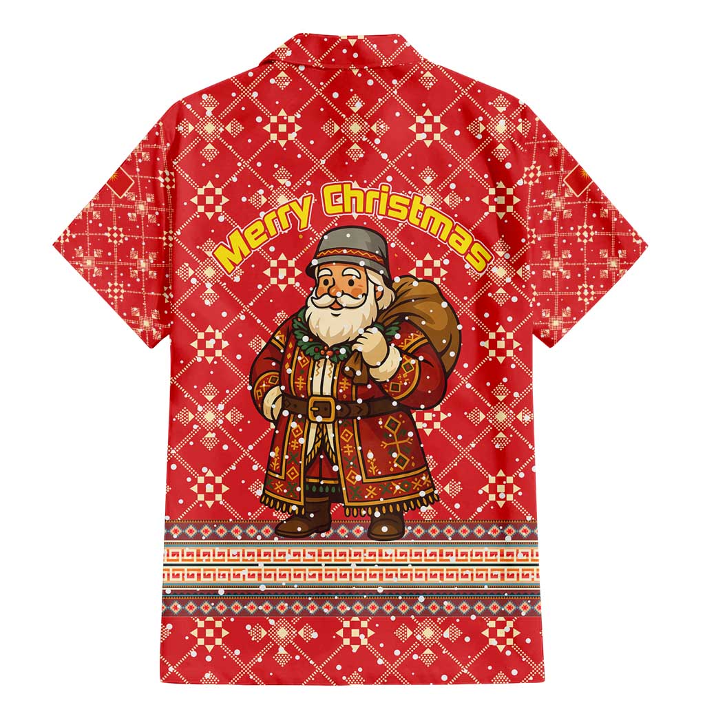 Macedonia Christmas Family Matching Mermaid Dress and Hawaiian Shirt with Traditional Santa and Yellow Sun Motif - Wonder Print Shop