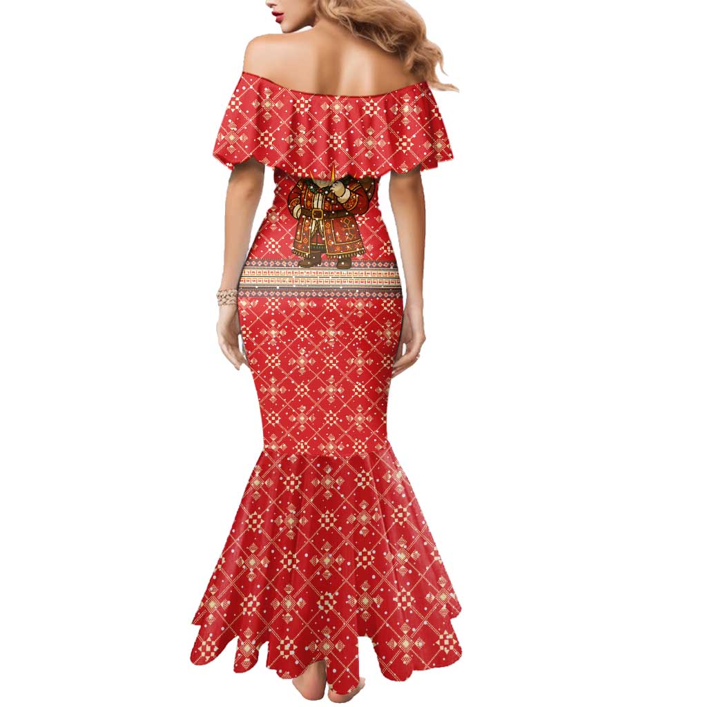 Macedonia Christmas Family Matching Mermaid Dress and Hawaiian Shirt with Traditional Santa and Yellow Sun Motif - Wonder Print Shop
