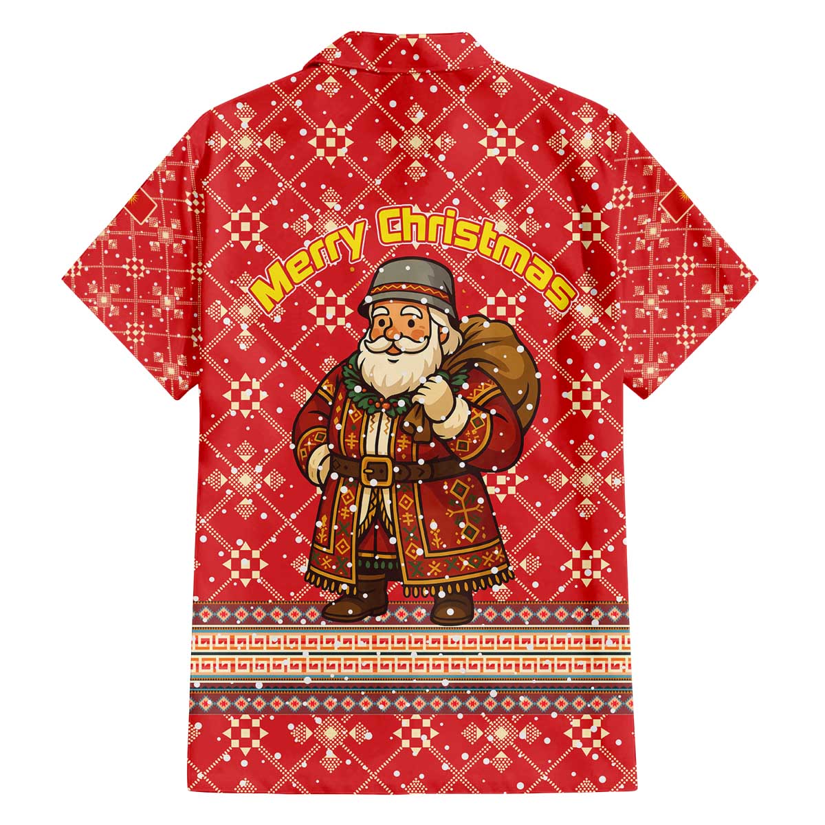 Macedonia Christmas Family Matching Off The Shoulder Long Sleeve Dress and Hawaiian Shirt with Traditional Santa and Yellow Sun Motif - Wonder Print Shop