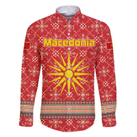 Macedonia Christmas Family Matching Off The Shoulder Long Sleeve Dress and Hawaiian Shirt with Traditional Santa and Yellow Sun Motif - Wonder Print Shop