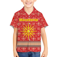 Macedonia Christmas Family Matching Off The Shoulder Long Sleeve Dress and Hawaiian Shirt with Traditional Santa and Yellow Sun Motif - Wonder Print Shop