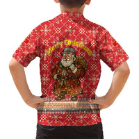 Macedonia Christmas Family Matching Off Shoulder Maxi Dress and Hawaiian Shirt with Traditional Santa and Yellow Sun Motif - Wonder Print Shop