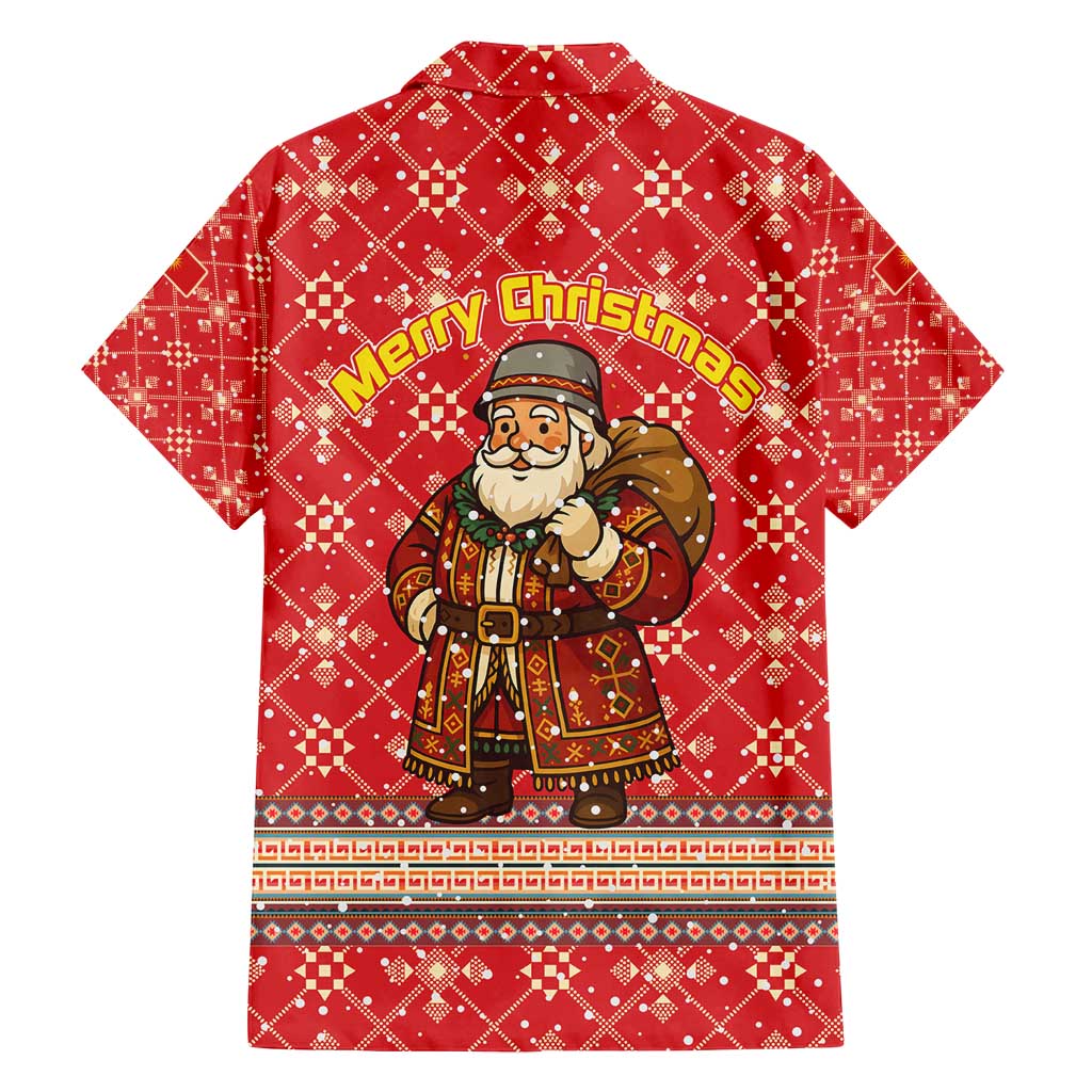 Macedonia Christmas Family Matching Off Shoulder Maxi Dress and Hawaiian Shirt with Traditional Santa and Yellow Sun Motif - Wonder Print Shop