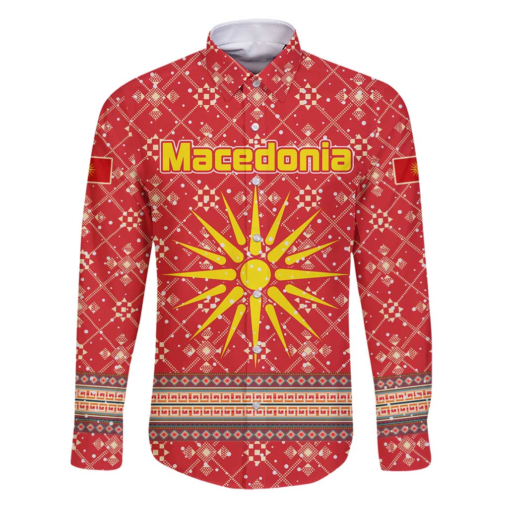 Macedonia Christmas Family Matching Off Shoulder Maxi Dress and Hawaiian Shirt with Traditional Santa and Yellow Sun Motif - Wonder Print Shop