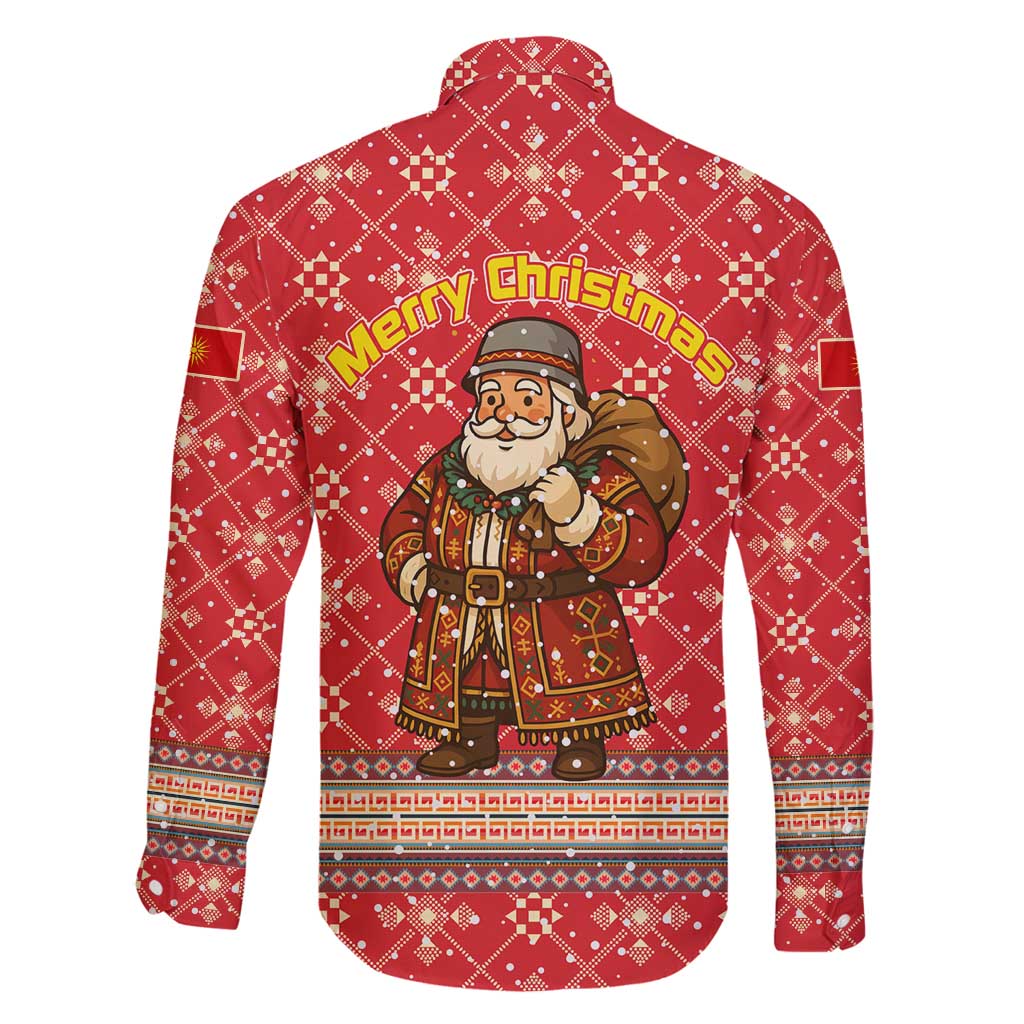 Macedonia Christmas Family Matching Off Shoulder Maxi Dress and Hawaiian Shirt with Traditional Santa and Yellow Sun Motif - Wonder Print Shop