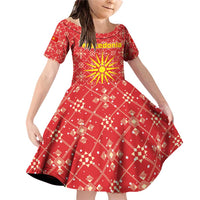 Macedonia Christmas Family Matching Off Shoulder Short Dress and Hawaiian Shirt with Traditional Santa and Yellow Sun Motif - Wonder Print Shop