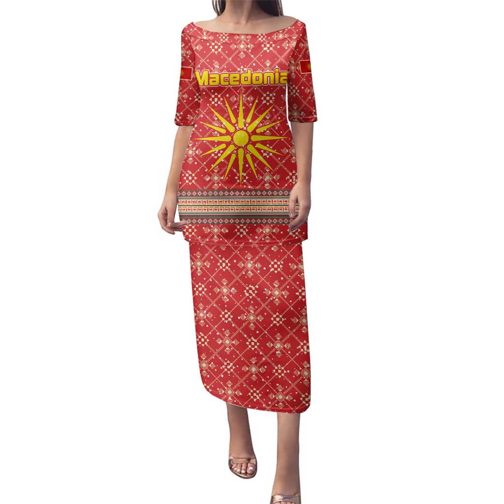 Macedonia Christmas Family Matching Puletasi and Hawaiian Shirt with Traditional Santa and Yellow Sun Motif - Wonder Print Shop