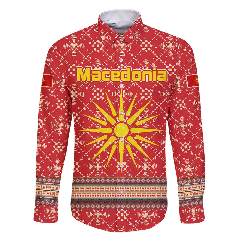 Macedonia Christmas Family Matching Short Sleeve Bodycon Dress and Hawaiian Shirt with Traditional Santa and Yellow Sun Motif - Wonder Print Shop