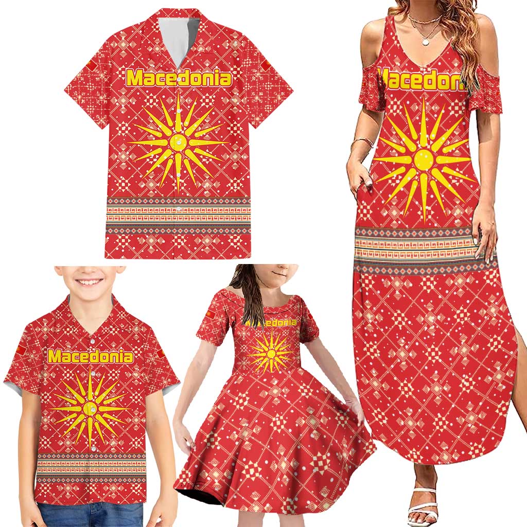Macedonia Christmas Family Matching Summer Maxi Dress and Hawaiian Shirt with Traditional Santa and Yellow Sun Motif - Wonder Print Shop