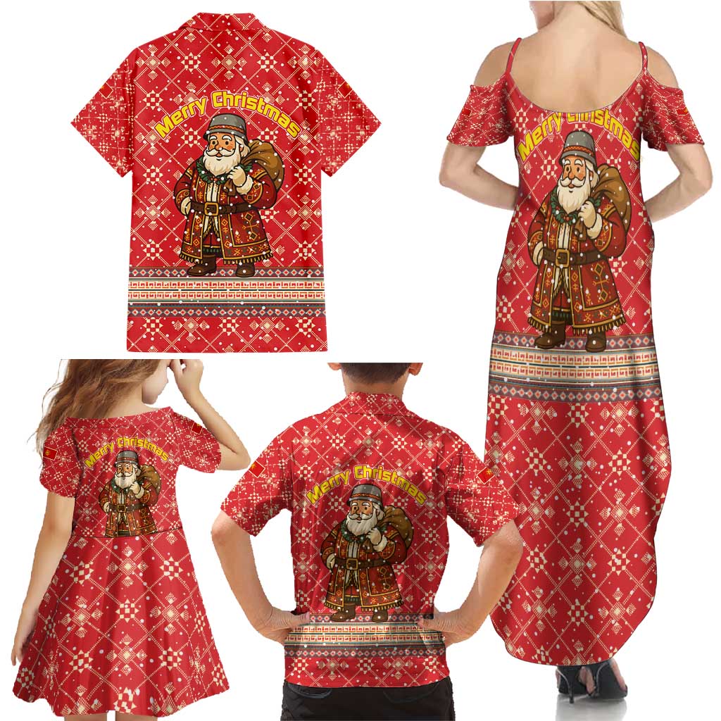 Macedonia Christmas Family Matching Summer Maxi Dress and Hawaiian Shirt with Traditional Santa and Yellow Sun Motif - Wonder Print Shop