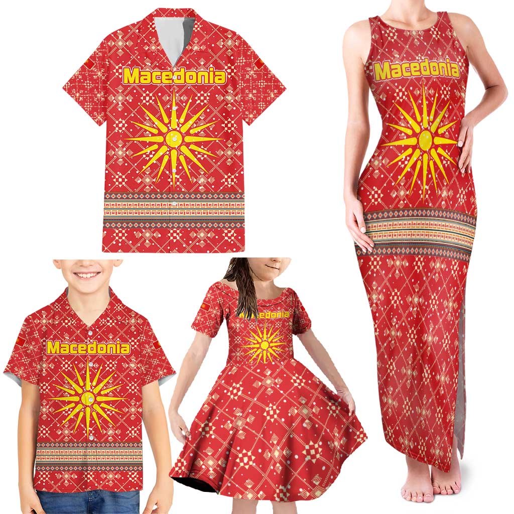 Macedonia Christmas Family Matching Tank Maxi Dress and Hawaiian Shirt with Traditional Santa and Yellow Sun Motif - Wonder Print Shop