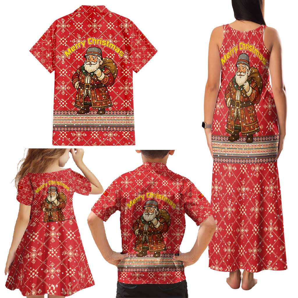 Macedonia Christmas Family Matching Tank Maxi Dress and Hawaiian Shirt with Traditional Santa and Yellow Sun Motif - Wonder Print Shop