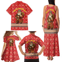 Macedonia Christmas Family Matching Tank Maxi Dress and Hawaiian Shirt with Traditional Santa and Yellow Sun Motif - Wonder Print Shop