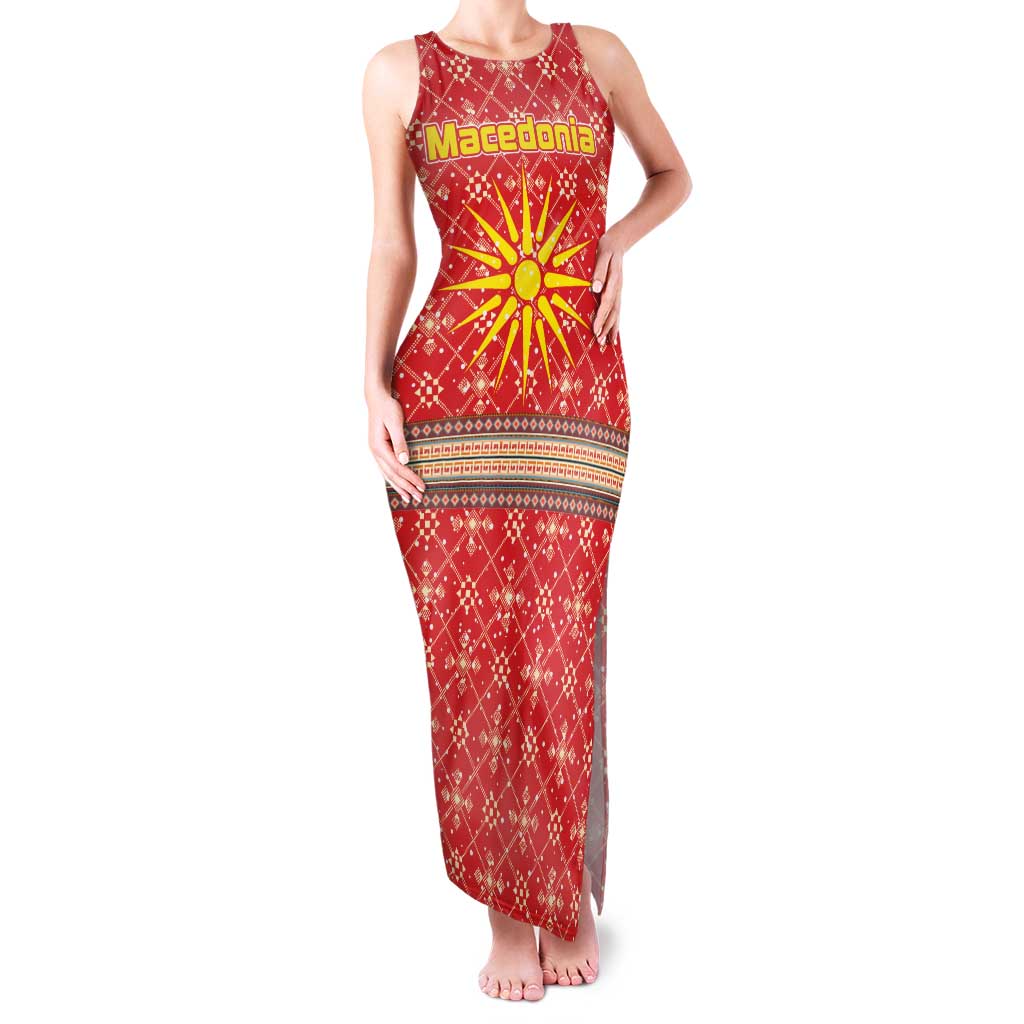 Macedonia Christmas Family Matching Tank Maxi Dress and Hawaiian Shirt with Traditional Santa and Yellow Sun Motif - Wonder Print Shop