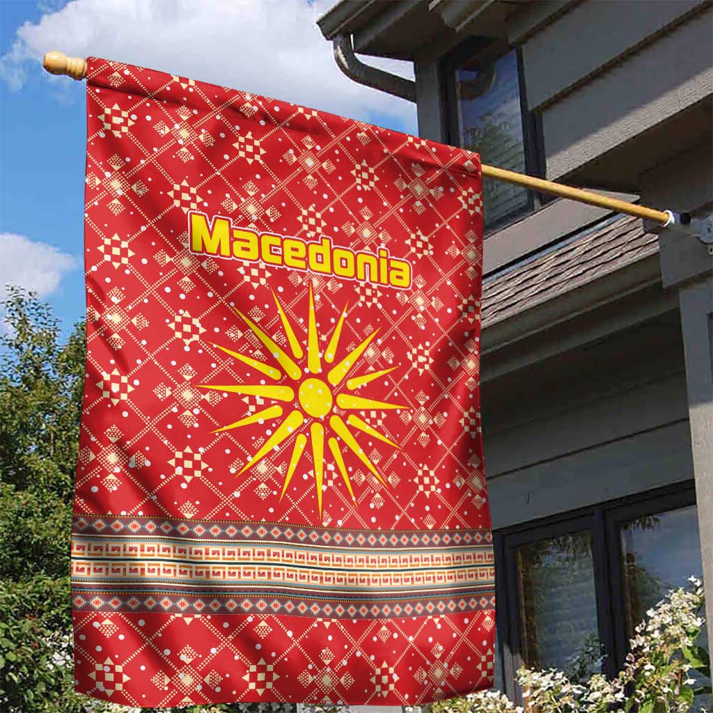 Macedonia Christmas Garden Flag with Traditional Santa and Yellow Sun Motif - Wonder Print Shop