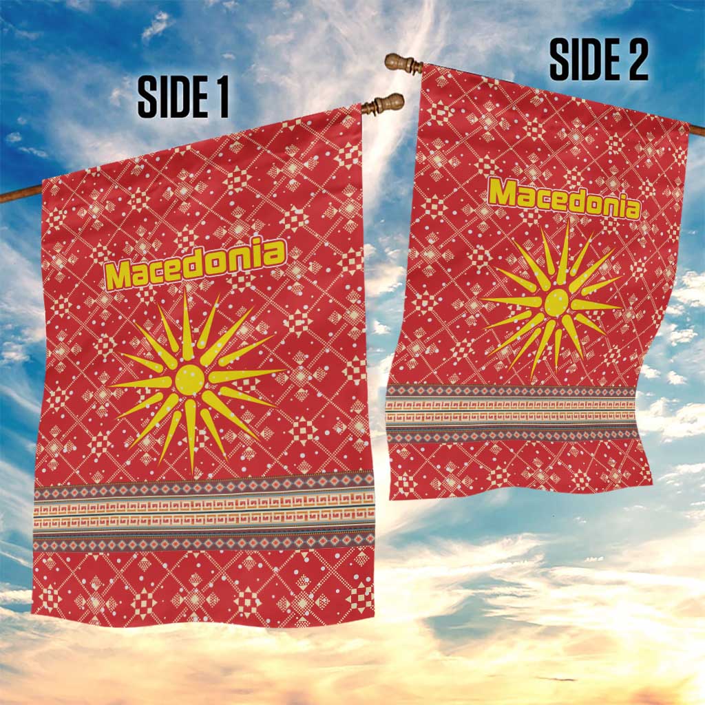 Macedonia Christmas Garden Flag with Traditional Santa and Yellow Sun Motif - Wonder Print Shop