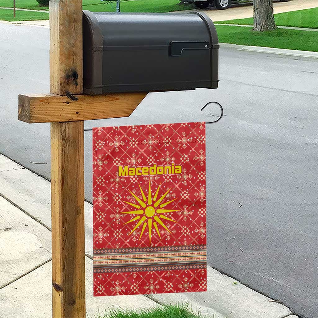Macedonia Christmas Garden Flag with Traditional Santa and Yellow Sun Motif - Wonder Print Shop