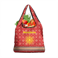 Macedonia Christmas Grocery Bag with Traditional Santa and Yellow Sun Motif - Wonder Print Shop