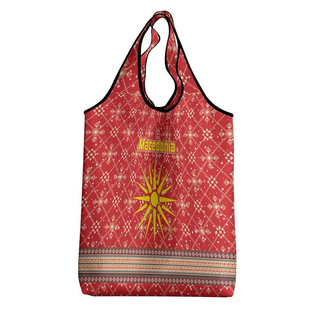 Macedonia Christmas Grocery Bag with Traditional Santa and Yellow Sun Motif - Wonder Print Shop