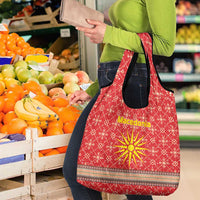 Macedonia Christmas Grocery Bag with Traditional Santa and Yellow Sun Motif - Wonder Print Shop