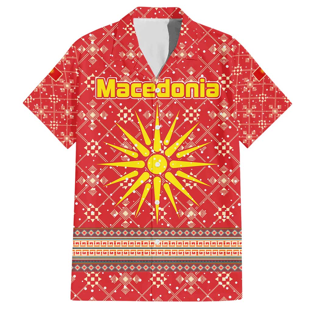 Macedonia Christmas Hawaiian Shirt with Traditional Santa and Yellow Sun Motif - Wonder Print Shop