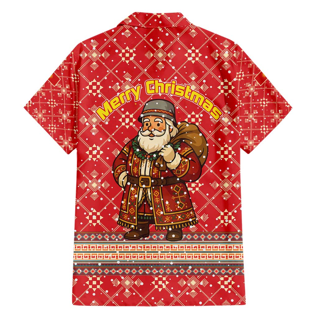 Macedonia Christmas Hawaiian Shirt with Traditional Santa and Yellow Sun Motif - Wonder Print Shop