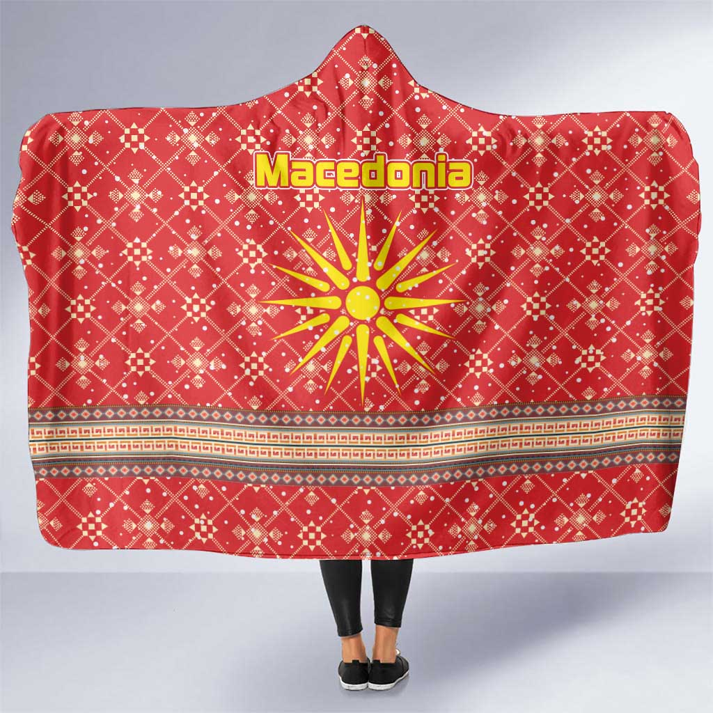 Macedonia Christmas Hooded Blanket with Traditional Santa and Yellow Sun Motif - Wonder Print Shop