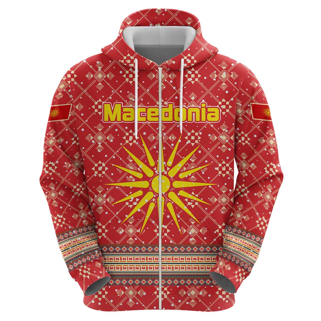 Macedonia Christmas Hoodie with Traditional Santa and Yellow Sun Motif - Wonder Print Shop