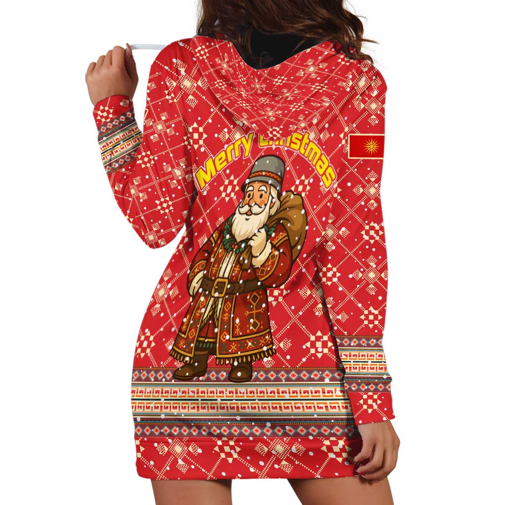 Macedonia Christmas Hoodie Dress with Traditional Santa and Yellow Sun Motif - Wonder Print Shop