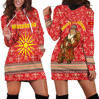 Macedonia Christmas Hoodie Dress with Traditional Santa and Yellow Sun Motif - Wonder Print Shop