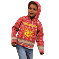 Macedonia Christmas Kid Hoodie with Traditional Santa and Yellow Sun Motif - Wonder Print Shop