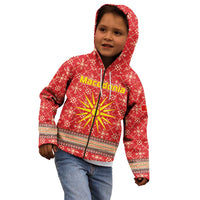Macedonia Christmas Kid Hoodie with Traditional Santa and Yellow Sun Motif - Wonder Print Shop