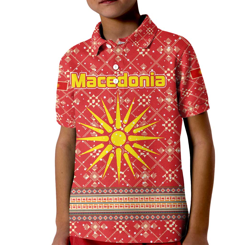 Macedonia Christmas Kid Polo Shirt with Traditional Santa and Yellow Sun Motif - Wonder Print Shop