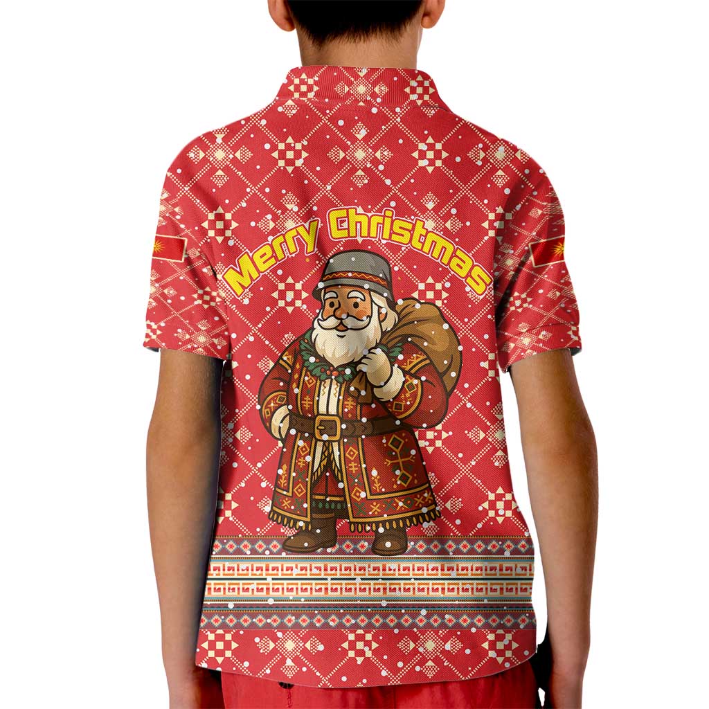 Macedonia Christmas Kid Polo Shirt with Traditional Santa and Yellow Sun Motif - Wonder Print Shop