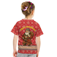 Macedonia Christmas Kid T Shirt with Traditional Santa and Yellow Sun Motif - Wonder Print Shop