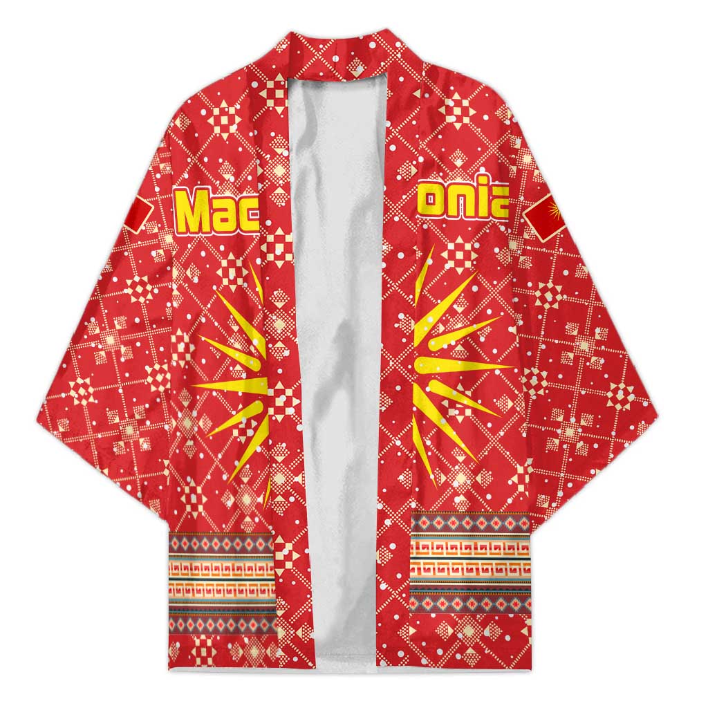 Macedonia Christmas Kimono with Traditional Santa and Yellow Sun Motif - Wonder Print Shop