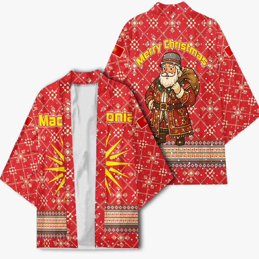Macedonia Christmas Kimono with Traditional Santa and Yellow Sun Motif - Wonder Print Shop