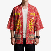 Macedonia Christmas Kimono with Traditional Santa and Yellow Sun Motif - Wonder Print Shop