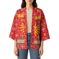 Macedonia Christmas Kimono with Traditional Santa and Yellow Sun Motif - Wonder Print Shop