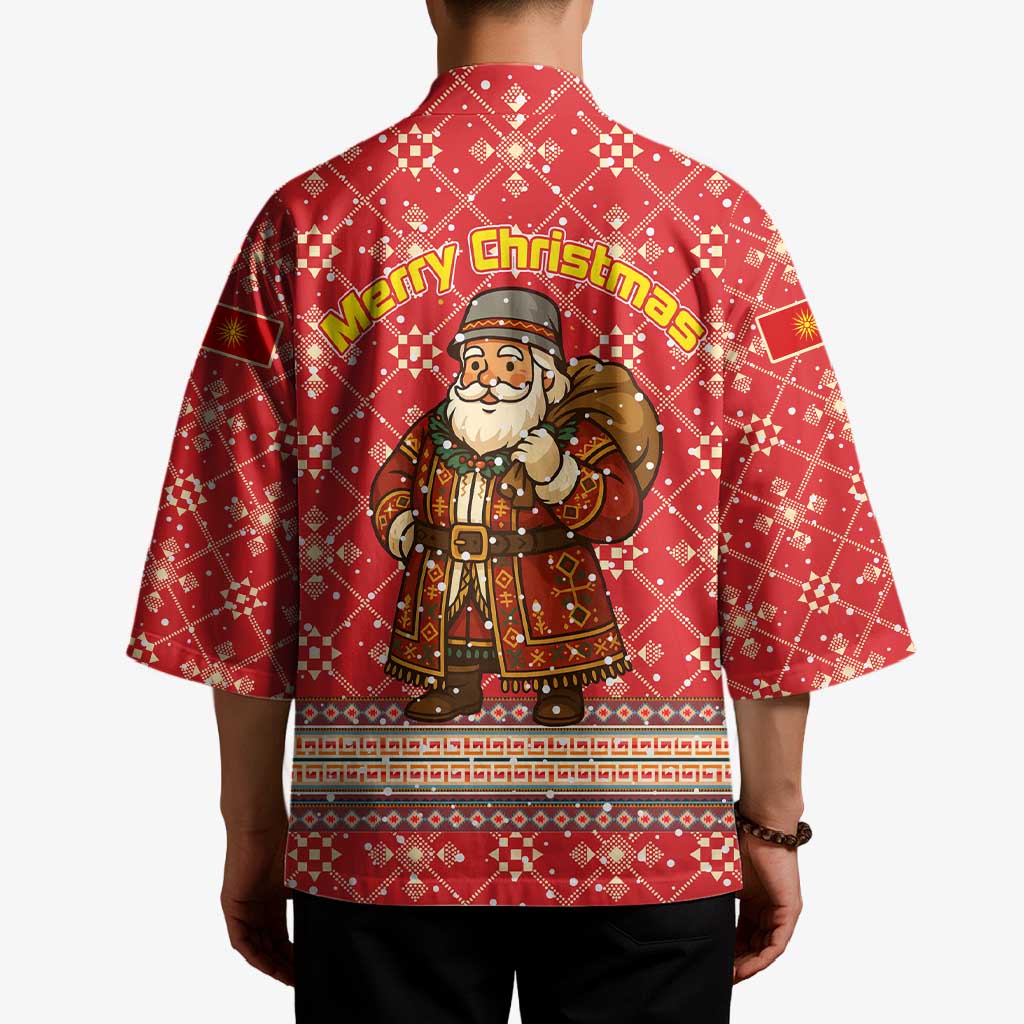 Macedonia Christmas Kimono with Traditional Santa and Yellow Sun Motif - Wonder Print Shop
