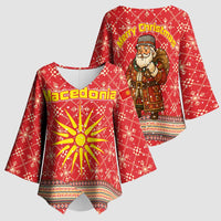 Macedonia Christmas Kimono Sleeve Blouse with Traditional Santa and Yellow Sun Motif - Wonder Print Shop