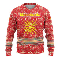 Macedonia Christmas Ugly Christmas Sweater with Traditional Santa and Yellow Sun Motif - Wonder Print Shop