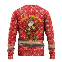 Macedonia Christmas Ugly Christmas Sweater with Traditional Santa and Yellow Sun Motif - Wonder Print Shop