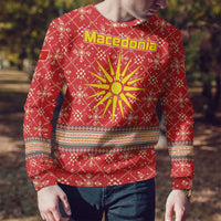 Macedonia Christmas Ugly Christmas Sweater with Traditional Santa and Yellow Sun Motif - Wonder Print Shop