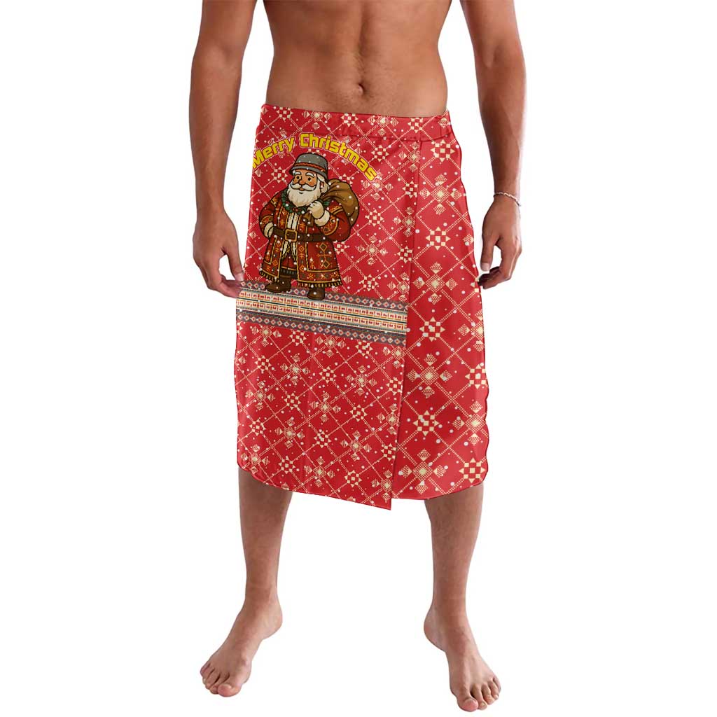 Macedonia Christmas Lavalava with Traditional Santa and Yellow Sun Motif - Wonder Print Shop