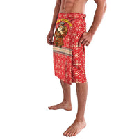 Macedonia Christmas Lavalava with Traditional Santa and Yellow Sun Motif - Wonder Print Shop