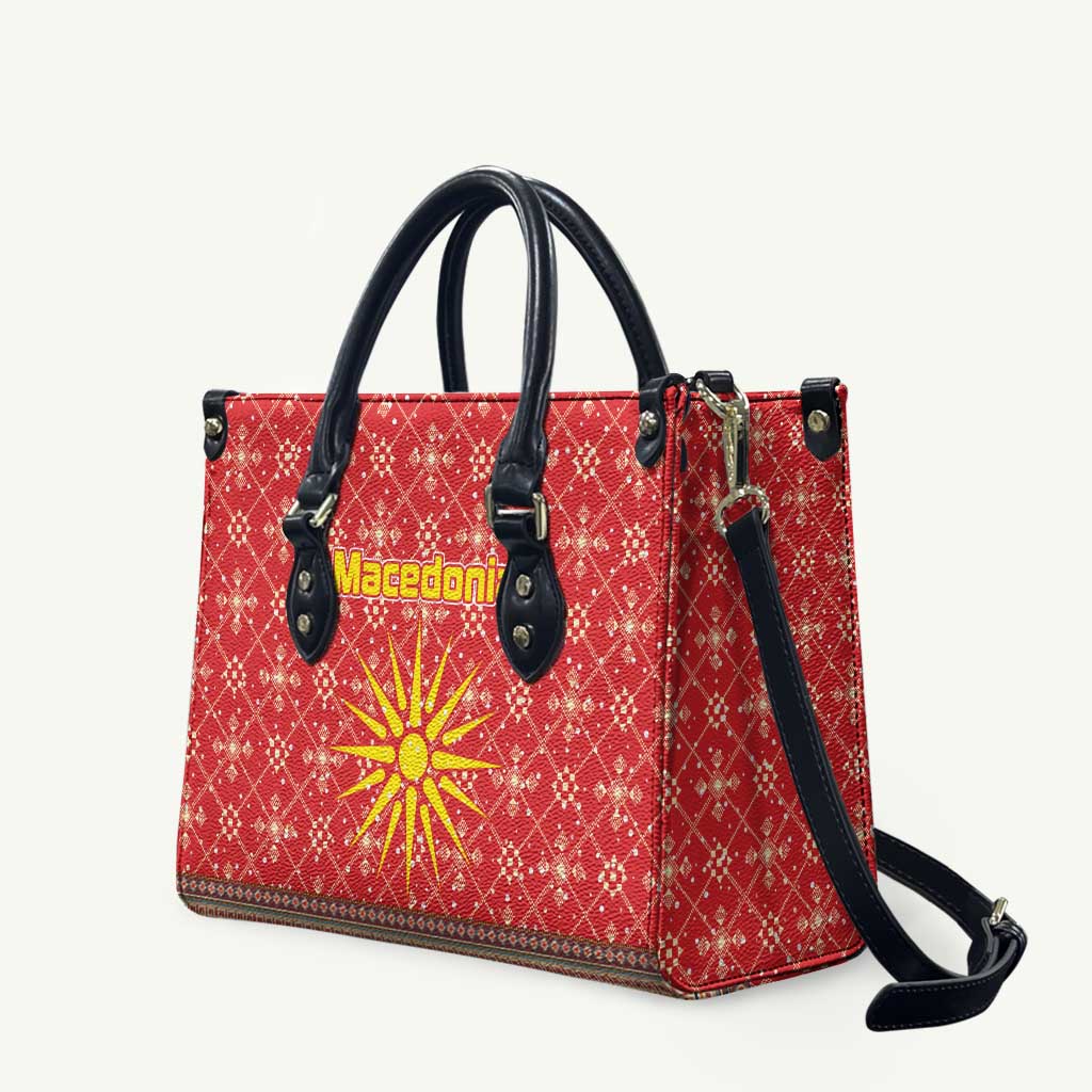 Macedonia Christmas Leather Bag with Traditional Santa and Yellow Sun Motif - Wonder Print Shop