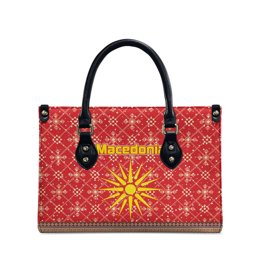 Macedonia Christmas Leather Bag with Traditional Santa and Yellow Sun Motif - Wonder Print Shop